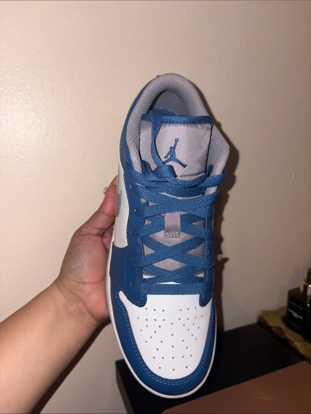 Air Jordan 1 Low-Top Sneakers in White and Blue